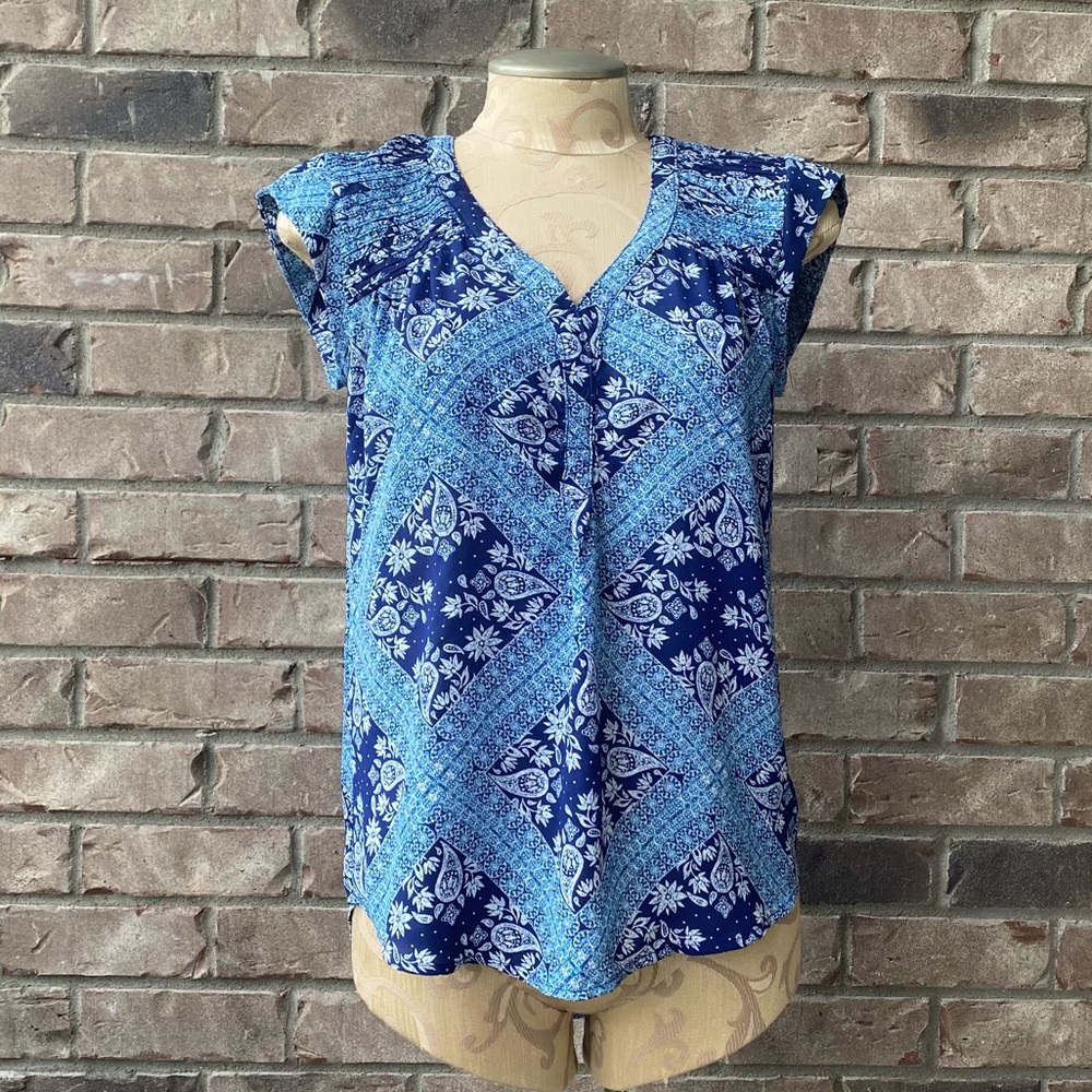 Olive & Oak Pleated Blue Blouse